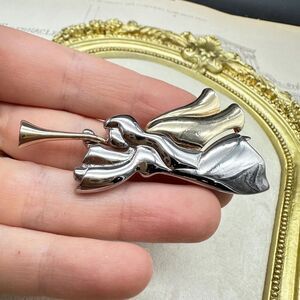 Vintage Angel with Trumpet brooch Silver and Gold Tone Pin